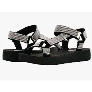 Steve Madden NIL Sandals Women shoes Platform Silver Rhinestones Size 6 Hook Eye